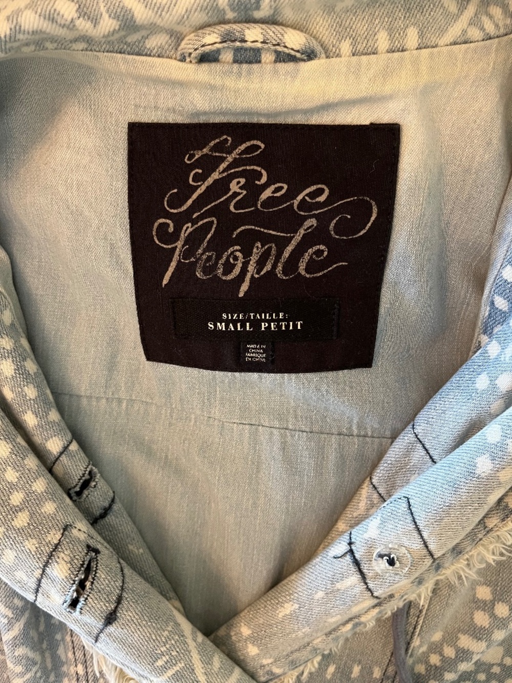 Free People Bleached Printed Hooded Denim Jacket - Picture 3 of 3